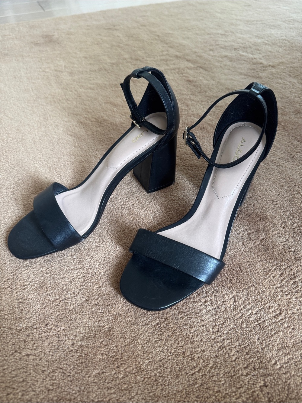 Aldo Black Open-Toe Block Heel Ankle Strap Sandals